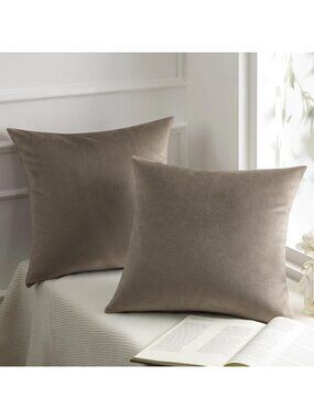 Soft Velvet Decorative Throw Pillow Covers - Set of 2, 18x18" Solid Cushion